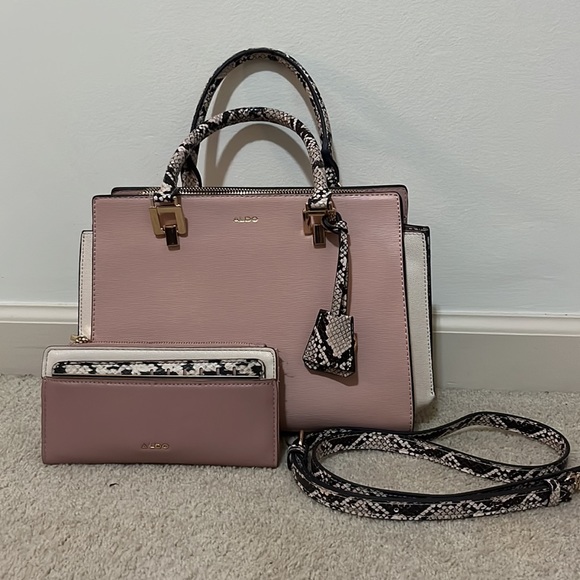 Matching Set Aldo Aferrandraa Pink Snakeskin Handbag w Ocoissa Wallet - Picture 3 of 9